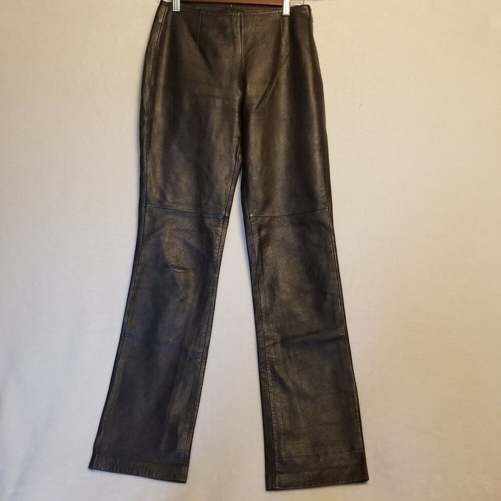 Moda International 2 Pants Black Leather Straight Mid Rise Lined Steampunk Edgy
